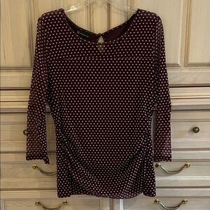 INC International Concepts Burgundy Polka Dot Long-Sleeve Top